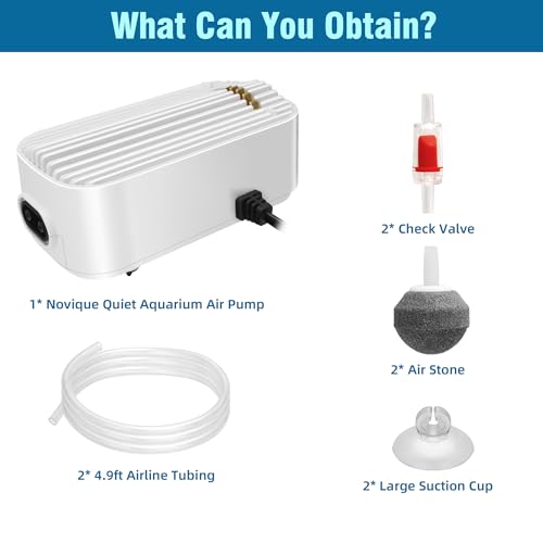 Quiet Aquarium Air Pump 5W Fish Tank Oxygen Aerator Pump with Air Stone Airline Tubing Check Valve Aquarium Bubbler for 70-160 Gallon Fish Tanks - size: 5W