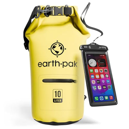 Earth Pak Waterproof Dry Bag with Zippered Pocket - Waterproof Dry Bag Backpack Keeps Gear Dry - color: Yellow, size: 10L