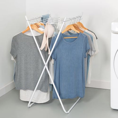Honey-Can-Do Easy-Fold Collapsible Clothes Drying Rack, Sturdy Metal Laundry Rack Holds 40 lbs, Space-Saving Foldable Towel Rack for Indoor Outdoor Use, Non-Skid Feet, White - style: A-Frame
