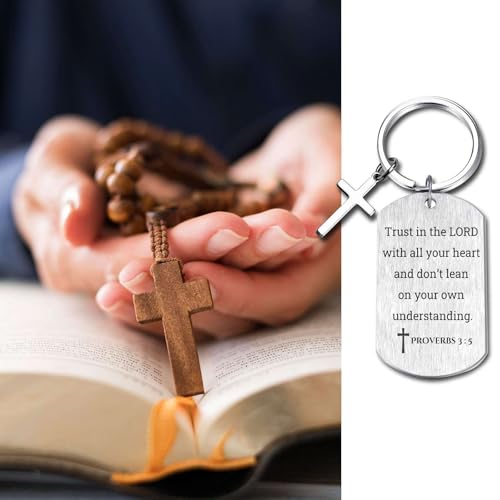 Inspirational Scripture Keychain with Cross - Bible Verse Matte Key Chain Religious Gift for Christian - style: Proverbs 3:5