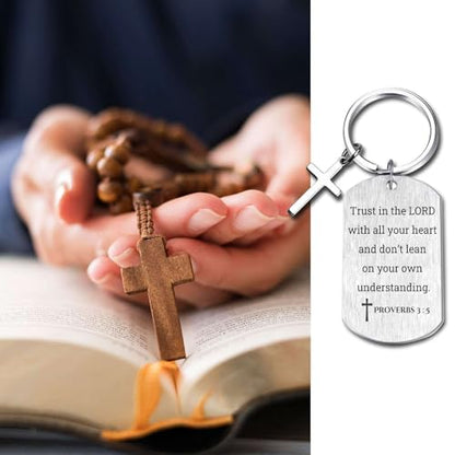 Inspirational Scripture Keychain with Cross - Bible Verse Matte Key Chain Religious Gift for Christian - style: Proverbs 3:5