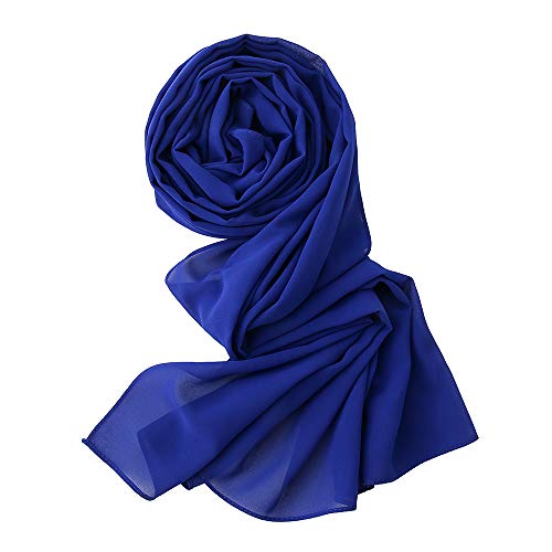 Yeieeo Chiffon Head Wraps for Women - Solid Color Fashion Bubble Chiffon Scarf Hijab - color: Royal Blue