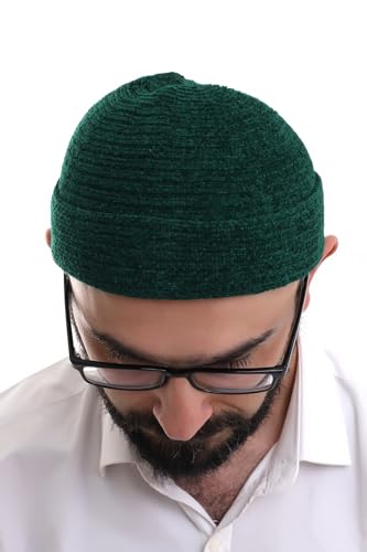 ihvan online Kufi Hats for Men, Taqiya, Takke, Turkish Muslim Winter Velvet Roll-up Edge Prayer Skullcaps, Islamic Gifts - color: Green