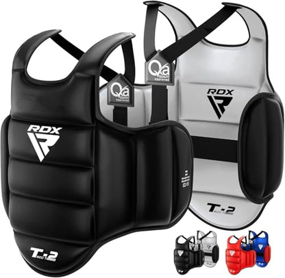 RDX Boxing Body Protector Reversible, Kickboxing MMA Muay Thai Chest Guard, Sparring Training Heavy Punching, Adjustable Shield, Martial Arts Upper Belly Protection Pad, Taekwondo TKD Vest - color: Black, size: XX-Large
