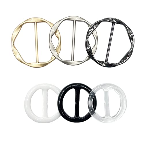 6 PCS Shirt Ties Clips for Women to Tighten Clothing, Scarf Ring and Slides, T-Shirt Waist Tightener Cincher Knot Clip Rings for Large Long Tee Shirt Tie Up, Circle Belt Buckle