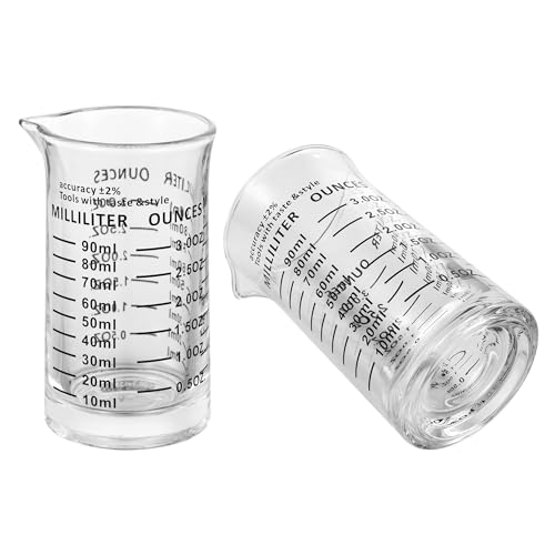 Ackers 3oz/90ml Glass Measuring Cup – Shot Glass with Double Scale-Ounce,Ml Markings for Kitchen & Bar(Pack of 2) - color: Black(Pack of 2)
