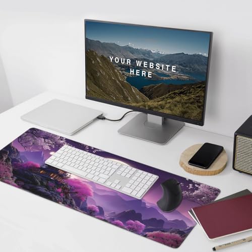 XXL Gaming Mouse Pad 35.4x15.7 Inch, Large Extended Desk Mat | Eastern Moonlit Night design, Non-Slip Rubber Base, Water-Resistant Surface and Stitched Edges for Gaming, Office & Home - color: Cherry Moon