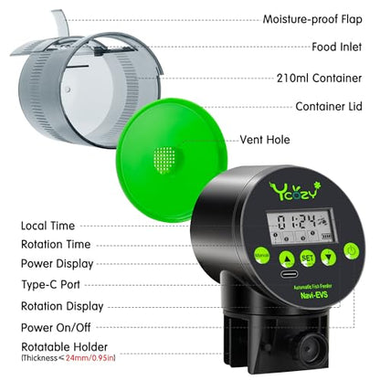 Ycozy Automatic Fish Feeder Rechargeable with USB Cable Moisture-Proof Intelligent Electric Fish/Turtle Feeder for Aquarium & Fish Tank (Rechargeable EVS) - size: Rechargeable EVS