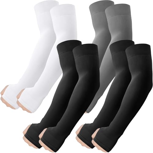 ROXUN Arm Sleeves with Thumb Hole, Cooling UV Sun Protection Compression Tattoo Cover Up for Men/Women - color: 4 Pairs - 2 Black+white+dark Gray