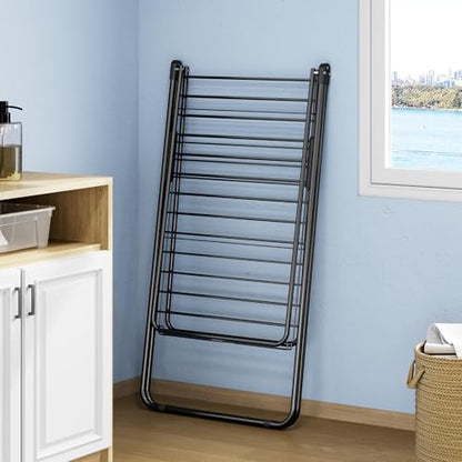 KINGBOARD Clothes Drying Rack Foldable, Drying Rack Clothing with Height-Adjustable, Metal Laundry Rack, Indoor Outdoor Use, No Assembly, 20.47"x 70"x 42.52", Black - color: Black