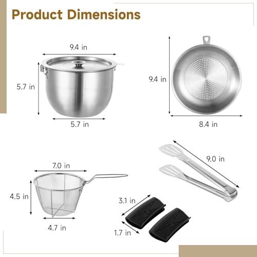 Stainless Steel Fryer Pot with Oil Filter Set, Frying Basket, Strainer & Food Clip, Lid Included, for Kitchen Cooking