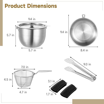 Stainless Steel Fryer Pot with Oil Filter Set, Frying Basket, Strainer & Food Clip, Lid Included, for Kitchen Cooking
