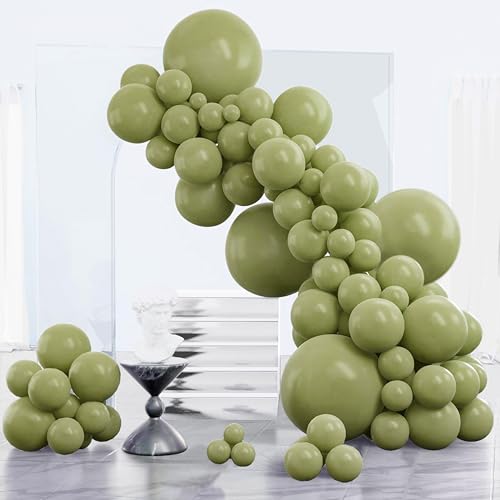 PartyWoo Sage Green Balloons 152pcs Different Sizes of 18 12 10 5 Inch Olive Boho Green Latex Balloon Arch Kit for Wedding Birthday Dinosaur Jungle Golf Football Theme Party Decorations Green-F11 - color: Green-f11