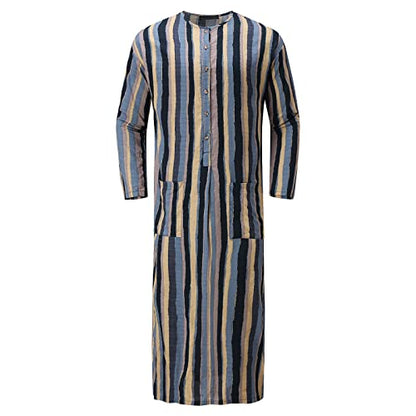 Mens Muslim Thobe Saudi Arabic Islamic Middle East Long Gown Dress Long Sleeve Crew Neck Clothing Ramadan Jubbah - color: #0a-blue, size: 4X-Large