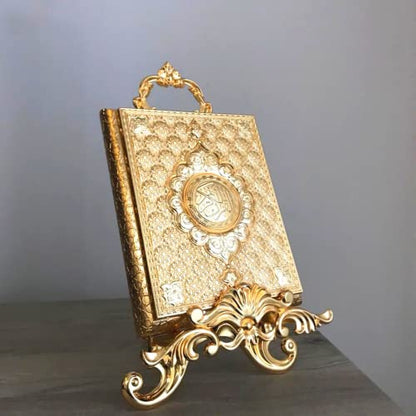 Luxury Metal Islamic Book Box | Holy Quran Storage Box | Islamic Birthday Graduation Wedding Gift | Muslim Eid Gift | Max. (14x20cm/5,7x8in) Books (Gold, Without Kaaba Quran) - color: Gold, style: Without Kaaba Quran