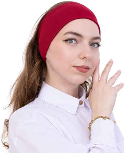 Prien Women Cotton Hijab Cap, Stretchy Head Cover, Pre-Sewn Inner Muslim Scarf Undercap, Non Slip Headband for Daily Wear - color: Burgundy