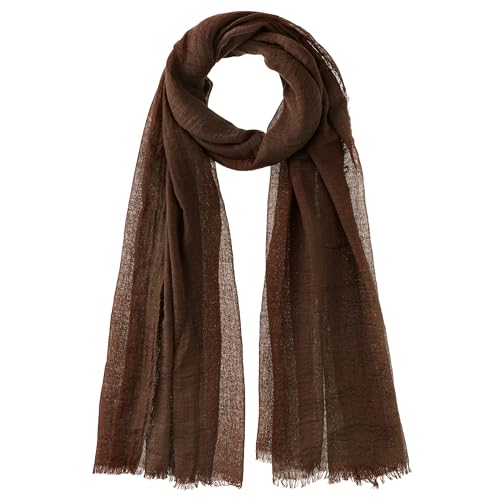 Nydotd Women Summer Cotton Linen Scarf Crinkle Long Beach Shawl Wrap hijab with Fringe - color: Dark Brown