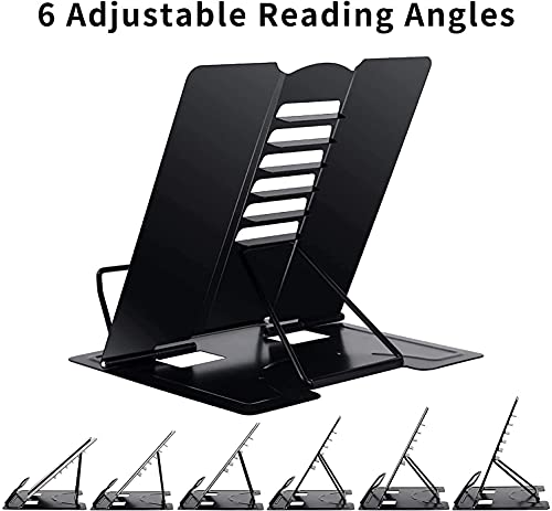 MSDADA 1PC Desk Book Stand Metal Reading Rest Book Holder Adjustable Cookbook Documents Holder Portable Sturdy Bookstands for Recipes Textbooks Tablet Music Books with Page Clips (Black) - color: Black