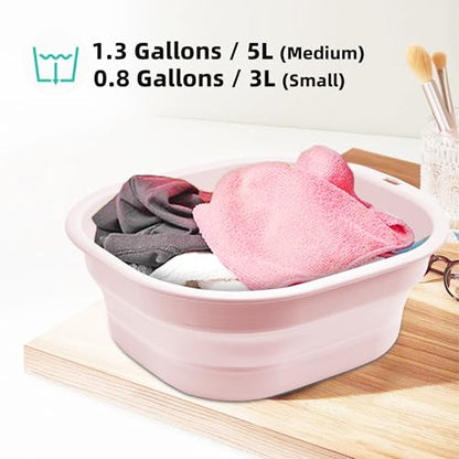 2 Pack Collapsible Wash Basin Set, Foldable Dish Tub, Small Medium Portable Sink for Kitchen, Camping, RV, Baby Bottles, Laundry, Plastic Washbasin -Pink - color: Pink