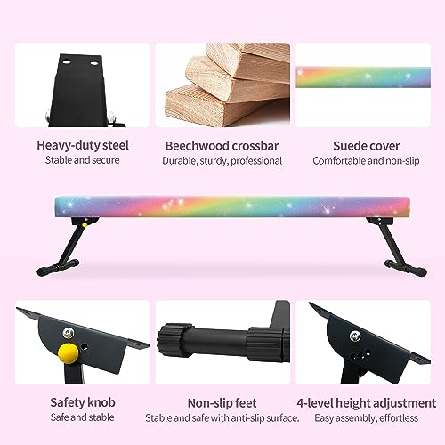 EL&IT·Wings 8FT Gymnastic Balance Beam for Kids, Adjustable Balance Beam with Leg, High and Low Level Floor Beam, Gymnastics Equipment for Home and Gym Center, Colorful