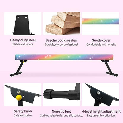 EL&IT·Wings 8FT Gymnastic Balance Beam for Kids, Adjustable Balance Beam with Leg, High and Low Level Floor Beam, Gymnastics Equipment for Home and Gym Center, Colorful