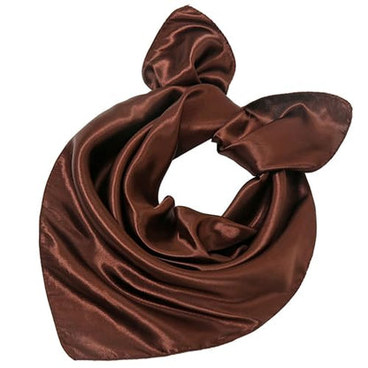 Saiusloa Solid Color Neck Scarf For Women Square Satin Head Scarves headband Bandanas 23.6× 23.6 inches - color: 5-autumn Mink