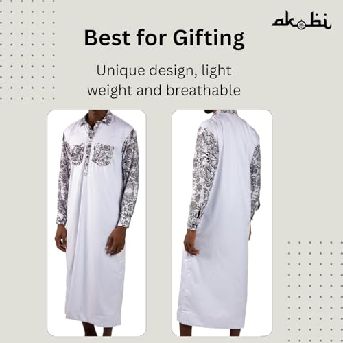 Men’s Thobe – Urban Printed Thobe for Men - Long Sleeve Islamic Robe - Kaftan for Eid, Prayer, Ramadan & Casual Outfits - size: Large