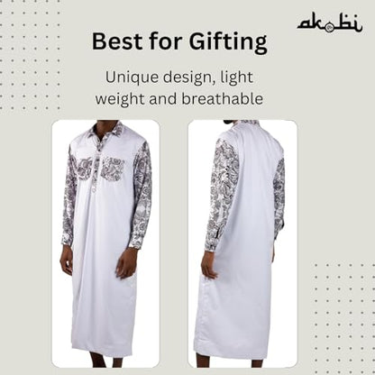 Men’s Thobe – Urban Printed Thobe for Men - Long Sleeve Islamic Robe - Kaftan for Eid, Prayer, Ramadan & Casual Outfits - size: Medium