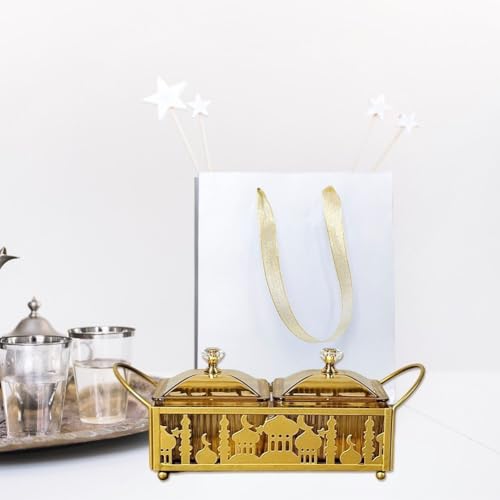 Ramadan Trays with Lid Metal Gold Eid Mubarak Serving Tray Ramadan Decorations Eid Party Food Storage Container for Cookie Candy Pastry Dessert - size: Small