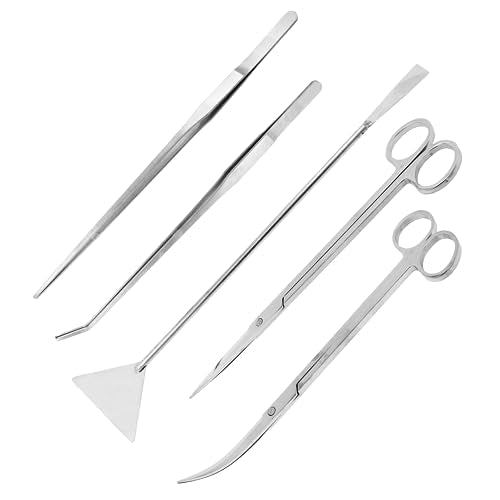 Mandala Crafts Stainless 12" Aquascape Tool Kit for Aquarium Terrariums | Long Reach Rust Resistant, Spatula, Tweezers & Scissors, Trimming Aquatic Plants, Bowls, Freshwater, Saltwater, Nano Tanks - color: Stainless Steel 5-in-1 Kit, size: 12 Inches