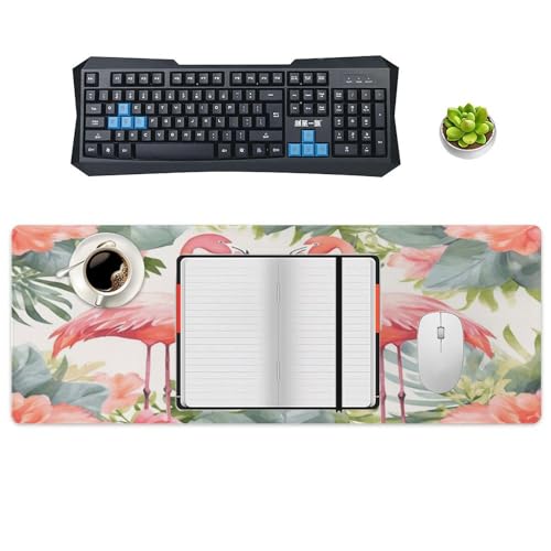 Large Size Gaming Mouse Pad Flamingos and Flowers Desk Mat Non-Slip Base Waterproof Desktop Writing Pad for Office Home - color: Flamingos and Flowers, size: 30x80cm