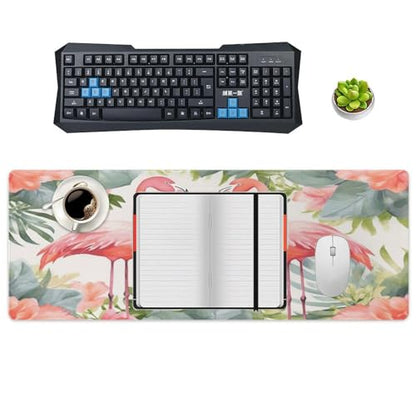 Large Size Gaming Mouse Pad Flamingos and Flowers Desk Mat Non-Slip Base Waterproof Desktop Writing Pad for Office Home - color: Flamingos and Flowers, size: 30x80cm