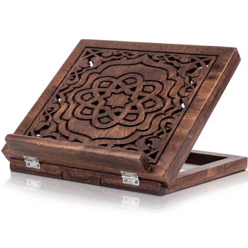 Amyhill Adjustable Wooden Bible Stand 13 x 10 Inch Carved Missal Stand Foldable Prayer Book Holder Stands Adjustable Book Display for Reading Folding Religious Prayer Holy Books Holder (Vintage) - style: Vintage