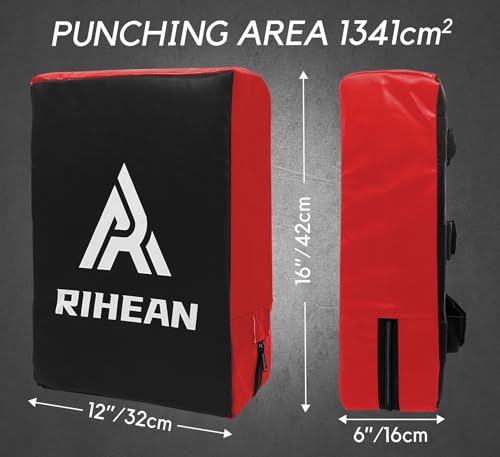 Martial Arts Kicking Shields - Kick Pad for Muay Thai, Taekwondo, Football, Basketball, Hockey Training - Denser Foam, Long Lasting PU Leather Kick Shield - style: 16x12in Red