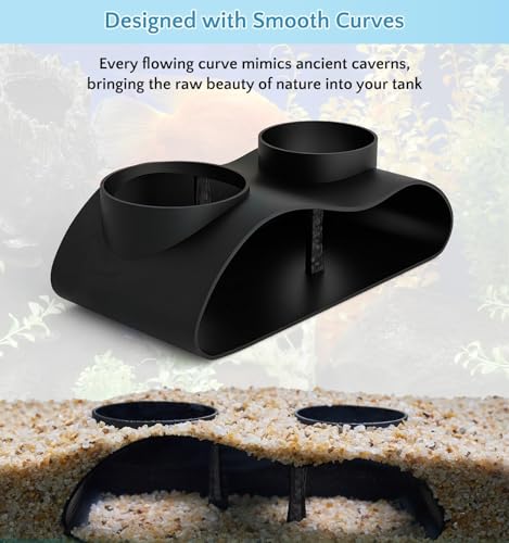 NUPICK Black Underground Aquarium Cave Tunnel, PETG 3D Printed Fish Tank Cave Hideout with Smooth Surface, Two-Hole Aquarium Tunnel, Fish Tank Decor for Bettas, Shrimp, Corys, Loaches, Guppie, Snails