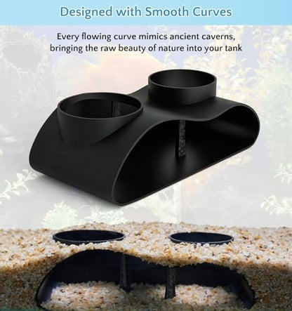 NUPICK Black Underground Aquarium Cave Tunnel, PETG 3D Printed Fish Tank Cave Hideout with Smooth Surface, Two-Hole Aquarium Tunnel, Fish Tank Decor for Bettas, Shrimp, Corys, Loaches, Guppie, Snails