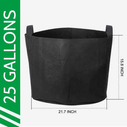 JERIA 12-Pack 25 Gallon Grow Bags, 300G Thickened Nonwoven Garden Pots,Heavy Duty Fabric Pots with Reinforced Handles - size: 25 Gallons