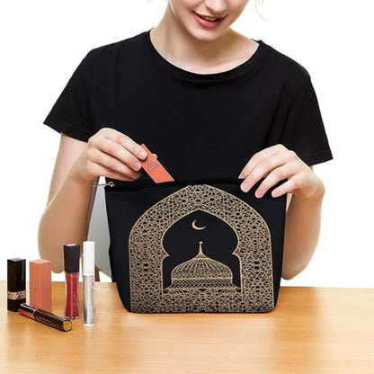 Islamic Dome Pattern Gold Makeup Bag, Travel Toiletry Organizer, Cosmetic Pouch for Women, Birthday Presents for Mom Girls Women Sisters - color: Islamic Dome Pattern Gold