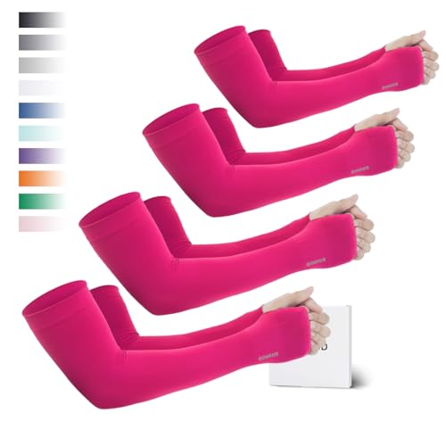 GOUNOD Sun Protection Cooling Arm Sleeves with Thumb Holes - Gardening Outdoors Sports Workouts Sunscreen Arm Sleeves - color: 4 Pairs Rose