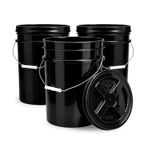 5 Gallon Bucket - Food Grade w/Lid BPA-Free, Black/Black, 3 | Airtight Gamma Seal Screw-On Lid, Heavy-Duty 90 Mil HDPE Plastic, Food Safe and Durable Container, Bulk Storage, Made in USA - color: Black/Black, size: 3 Packs