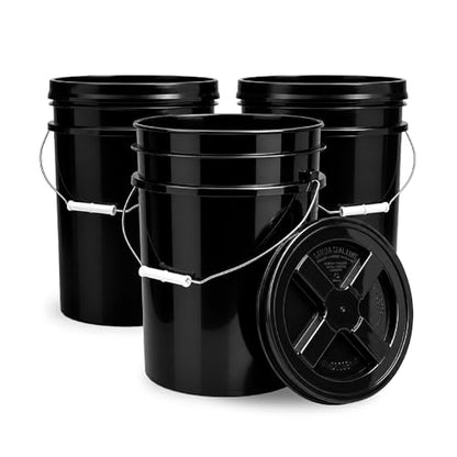 5 Gallon Bucket - Food Grade w/Lid BPA-Free, Black/Black, 3 | Airtight Gamma Seal Screw-On Lid, Heavy-Duty 90 Mil HDPE Plastic, Food Safe and Durable Container, Bulk Storage, Made in USA - color: Black/Black, size: 3 Packs