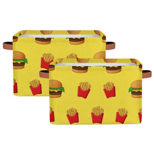 Storage Basket Burger Fries Storage Bins with Handles Polyester Storage Boxes Collapsible Nursery Baskets for Bathroom Living Room,2 Pack - size: 2 Pack