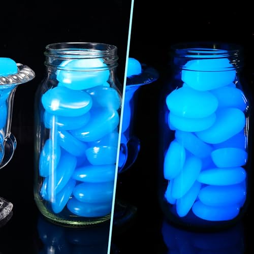 100 Pcs Glow in the Dark Rocks for Garden,Dark Blue,1.8 Inch | Luminous Pebbles, Walkway Yard Aquarium Stones, Glowing Decorative Fish Tank Rocks in Dark, Resin Plants Outdoor Decor