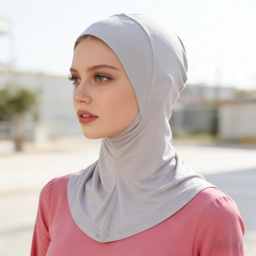 Solid Women Muslin Head Scarf Plain Under Scarf Turban Cap Flexible Viscose Neck Collar Bonnet Chic Wear For Gym Ramadan - color: Light Grey