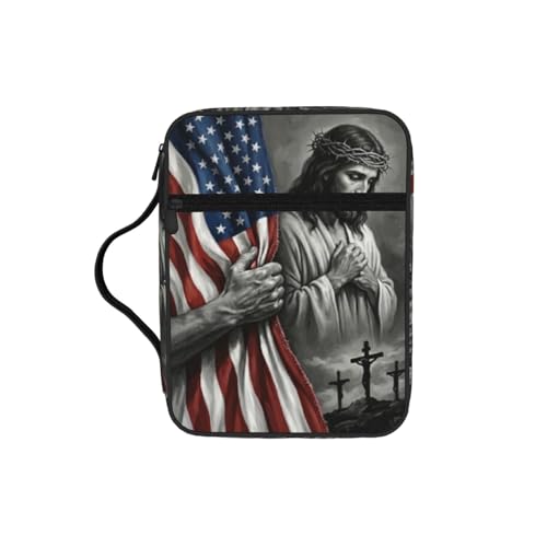 Patriotic Flag Jesus Rustic God Faith Gray Bible Cover Case for Women Men - color: Patriotic Jesus Gray
