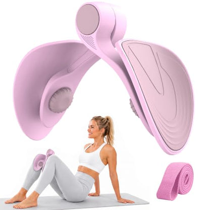 Pelvic Floor Exercise Device with 35 lb Resistance, Kegel and Inner Thigh Muscle Trainer, Home Workout Equipment for Postpartum Recovery, Women & Men, with Band - color: Pink