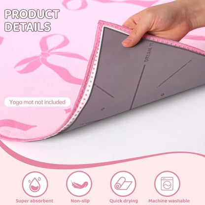 Breling Pink Bow Yoga Mat Towel with Grip Dot Preppy Coquette Bow Non Slip Ultra Absorbent Soft Microfiber Towel Without Hot Yoga Mat 72 x 24 Inch for Pilates Fitness Gym Women Birthday Gifts - color: Pink