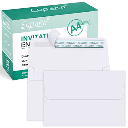 Eupako A4 White Photo Envelopes 4x6, 100 Pack Self Seal Envelopes for 4x6 Cards, Photos, Invitations, Wedding, Graduation, Baby Shower, 4.25 x 6.25 Inches - color: White, size: A4 (4.25x6.25 Inches)