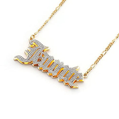 Custom Name Necklace Double Plated Name Necklace Personalized Name Plate Necklaces Name Necklaces for Women 18k Gold Plated Nameplate Pendant - color: Style 16