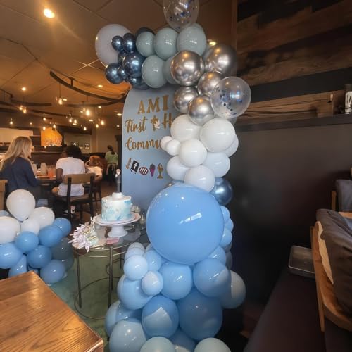 베이비 블루 및 실버 풍선 60개, 30.5cm(12인치) 라이트 블루 더스티 페일 블루 화이트 크롬 메탈릭 실버 파티 라텍스 풍선 브라이덜 베이비 샤워 세례 결혼식 생일 파티 장식용 - color: 메탈릭 블루 실버, size: 12 inch 60pcs